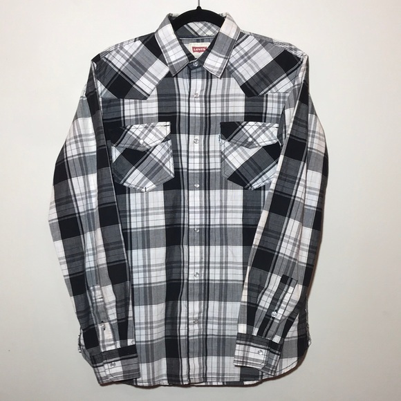 Levi's Men's Black and White Plaid Shirt - Picture 1 of 4